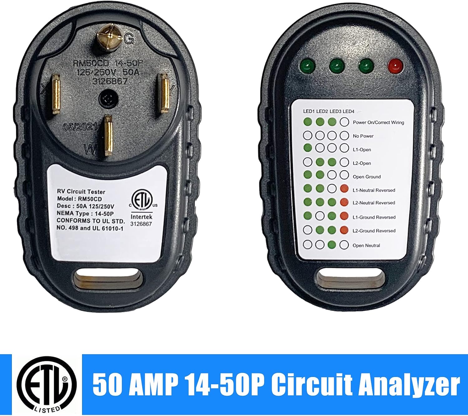 Suplevel 50 Amp RV Surge Protector and Circuit Analyzer Kit, Adapter Circuit Analyzer with LED Indicator Light, 50 Amp Surge Protector for RV, EV, Camper(45000A max Spike, 3150 Joules, ETL Listed) Pack of 2