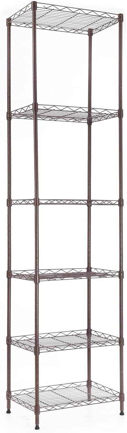 6 Wire Shelving Steel Storage Rack Adjustable Unit Shelves for Laundry Bathroom Kitchen Pantry Closet (Coffee, 16.6L x 11.6W x 63H) Pack of 2