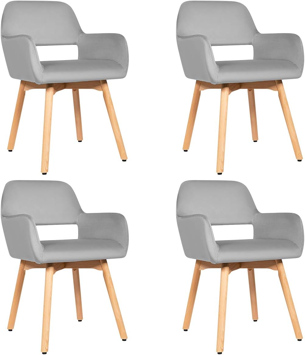 Giantex Set of 2 Velvet Dining Chairs, Modern Leisure Accent Living Room Chair w/Wood Legs, Non-Slip Foot Pads, X-Shaped Support, Comfortable Cute Arm Chair for Dining Room, Bedroom (2, Yellow)