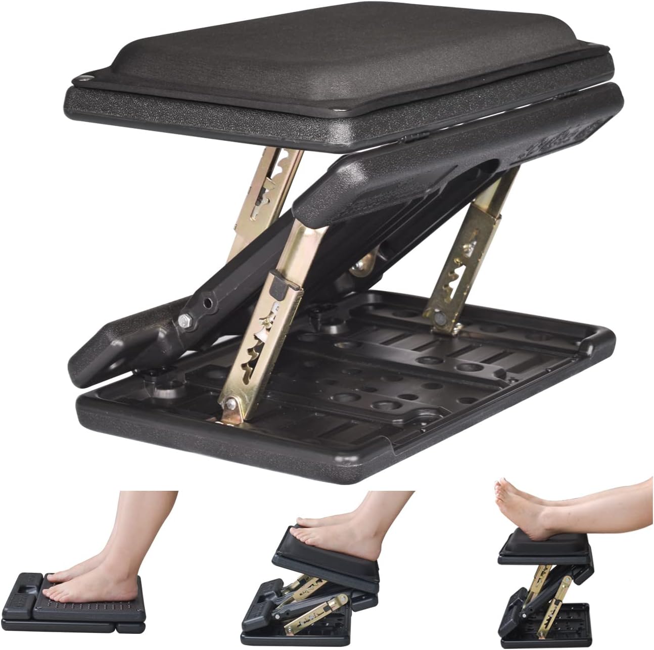 Leermart Adjustable Footrest with Removable Soft Foot Rest Pad Max-Load 120Lbs with Massaging Beads for Car,Under Desk, Home, Train,4-Level Height Adjustment Black Pack of 2