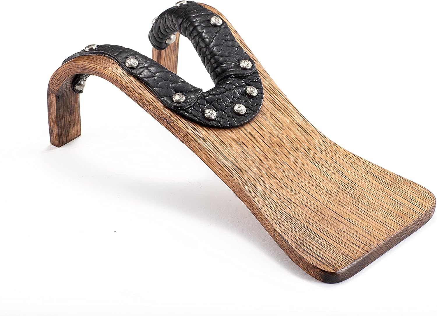 Chuck&rsquo;s Woodbarn Boot Jack Puller - Handcrafted Oak Wood and Leather Roundabout Boot Remover Durable Shoe Jack