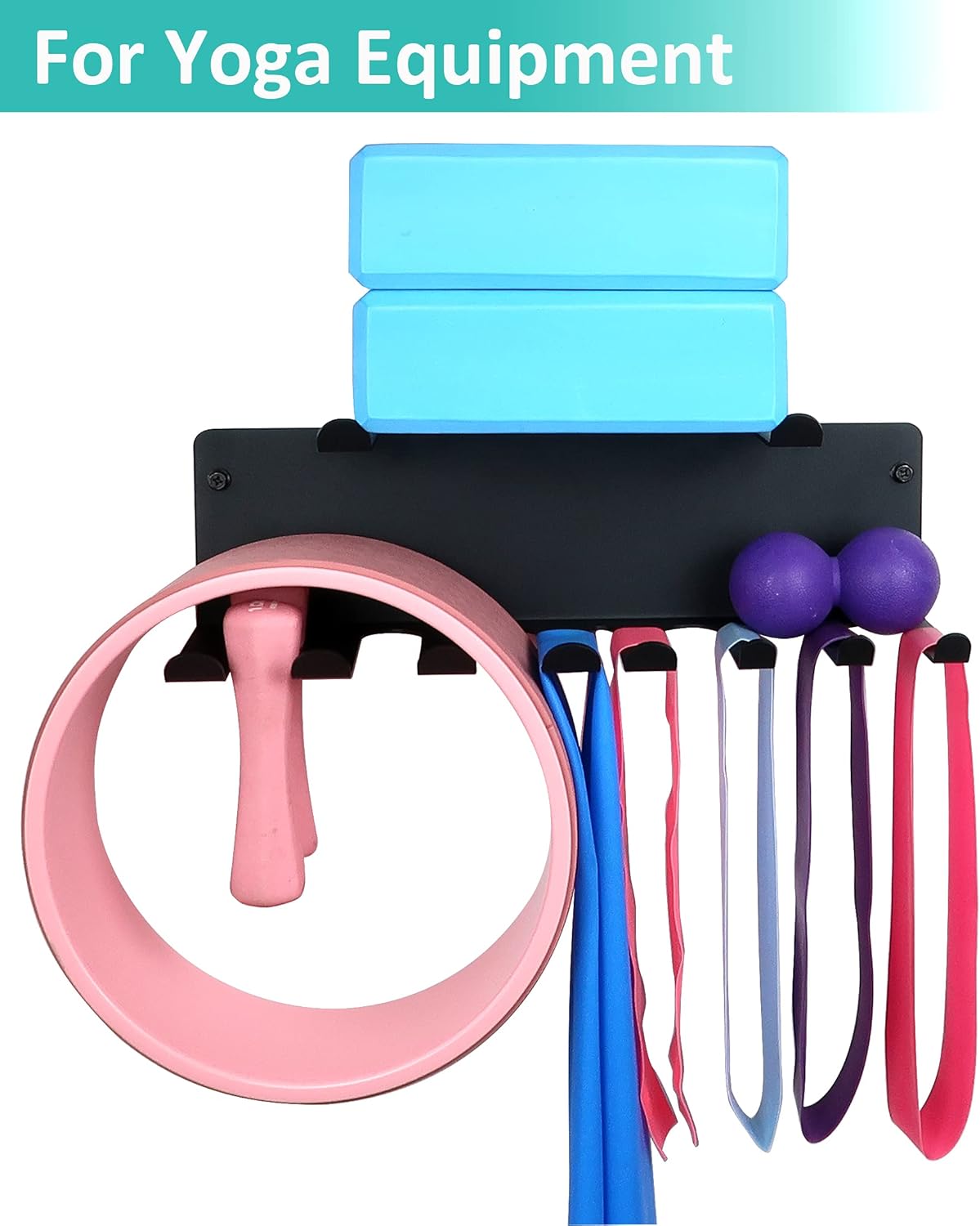 Alvade Gym Storage Rack,Double Layer Multi-Purpose Exercise Bands Rack,Resistance Bands Rack with 10 Hooks for Lifting Belt and Jump Rope Storage, Yoga Mat and Foam Roller Holder (Hardware Included)