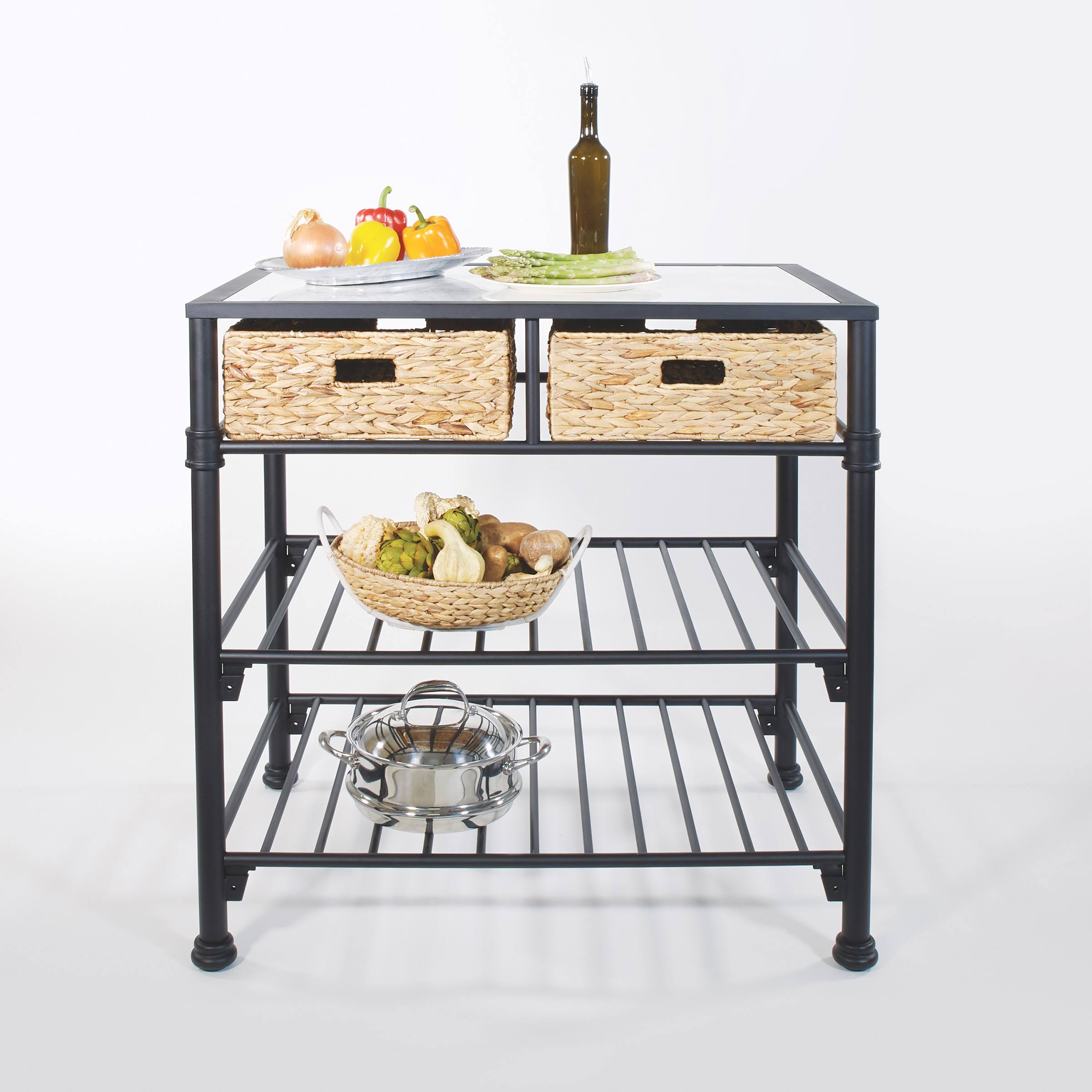 Osp Home Furnishings Alice Kitchen Island, White and Black