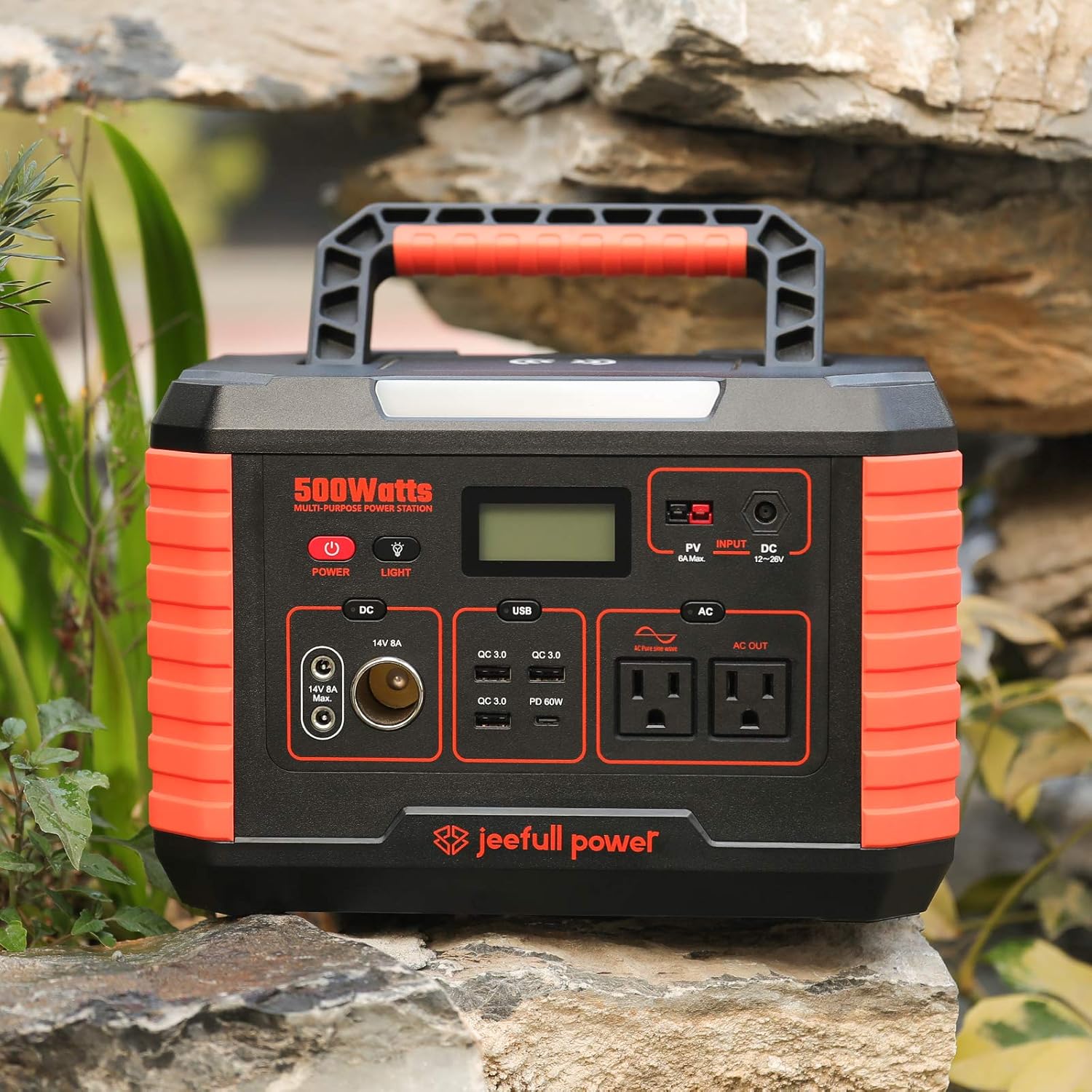 JeefullPower portable power station with solar generator 519.48Wh/140400mAh,backup lithium battery pack with LED light,pure sine wave AC outlet,QC3.0 USB,suitable for outdoor camping travel emergency