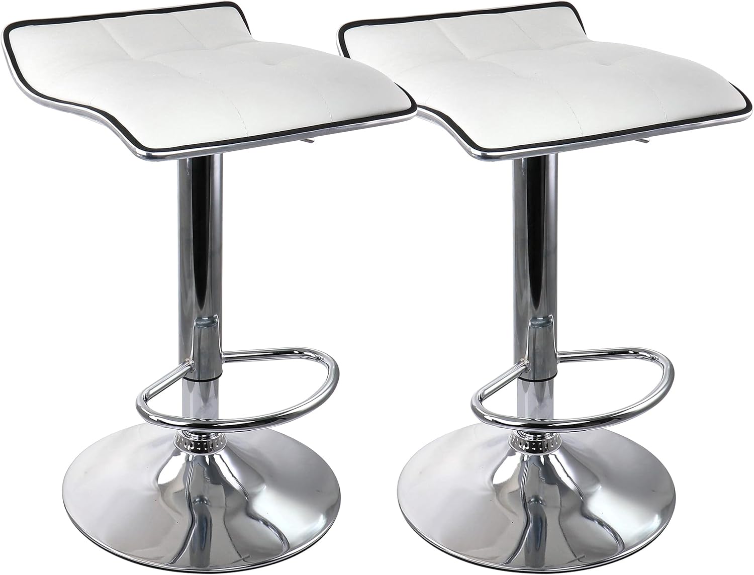 Elama Modern 2 Piece Tufted Faux Leather Adjustable Bar Stool with Low Back in White with Chrome Base