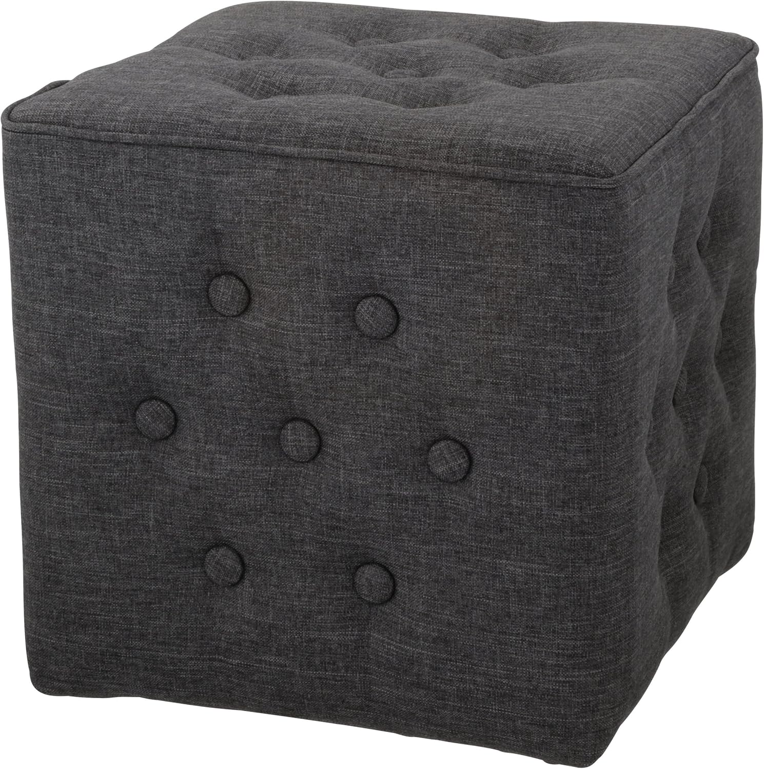 Urban Shop Square Tufted Linen Foot Stool Ottoman, Charcoal Pack of 2