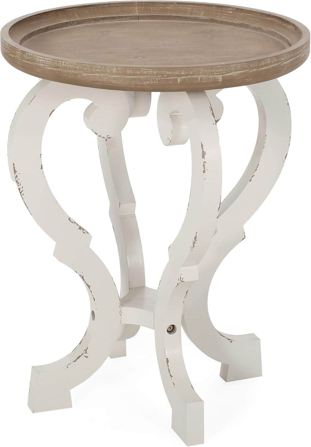 Christopher Knight Home Donna French Country Accent Table with Round Top, Natural + Distressed White