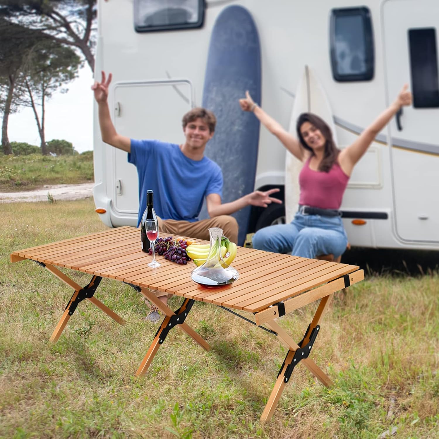 Camping Table, Balee 4ft Folding Portable Picnic Table with a Carry Bag and Low Height Outdoor Foldable Wooden Table for BBQ,Picnic,Party,Camp,Beach