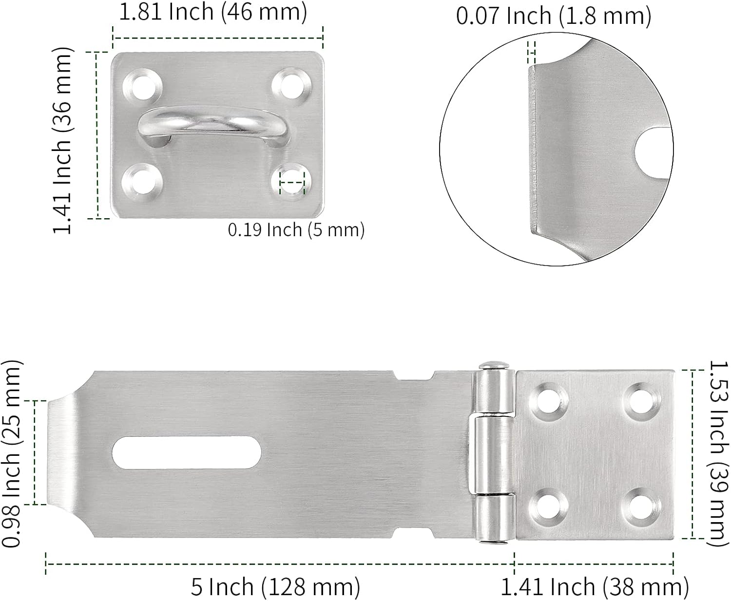PINGEUI 8 Pack 5 Inches Door Locks Hasp Latch, Stainless Steel Hasp Latch Lock Hasp, Thick Padlock Latch with Mounting Screws for Door, Cabinet, Drawer, Brushed Finish Pack of 2