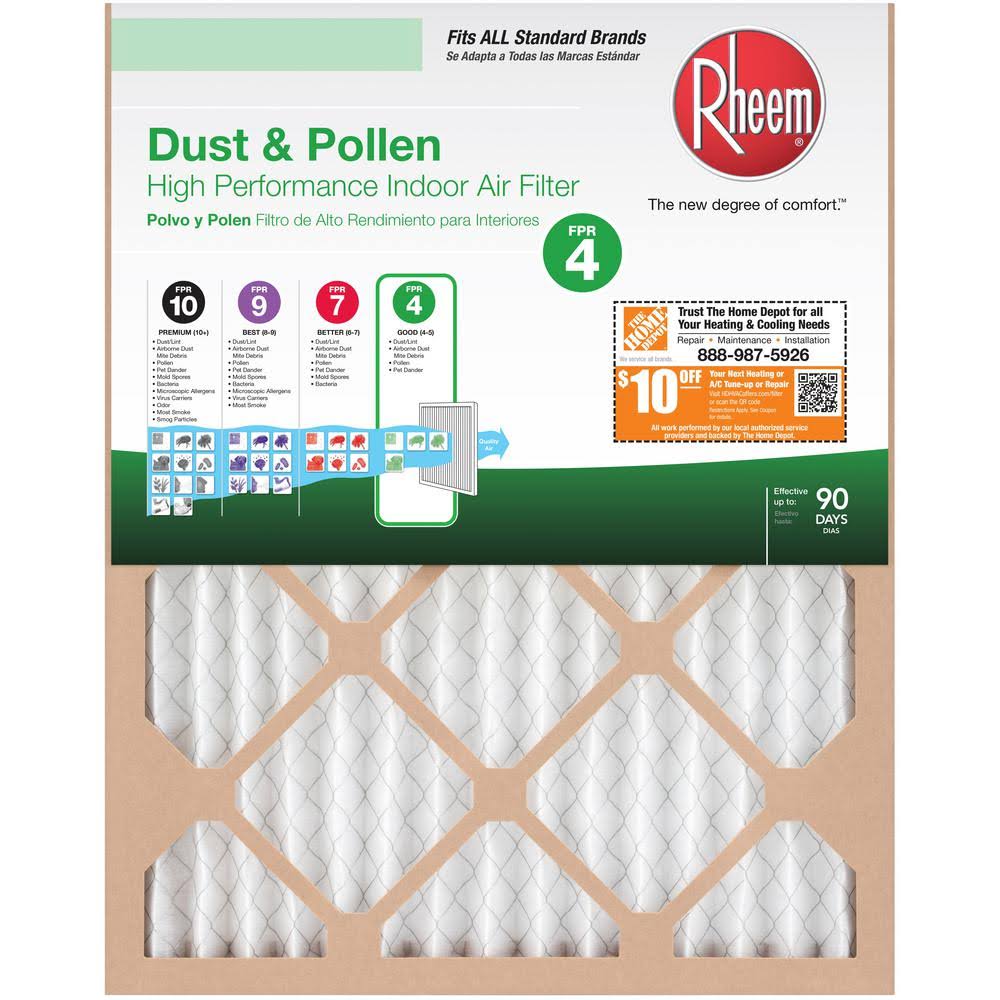 Rheem 13 x 20 x 1 Basic Household Pleated MERV 8 - FPR 4 Air Filter (12-Pack)