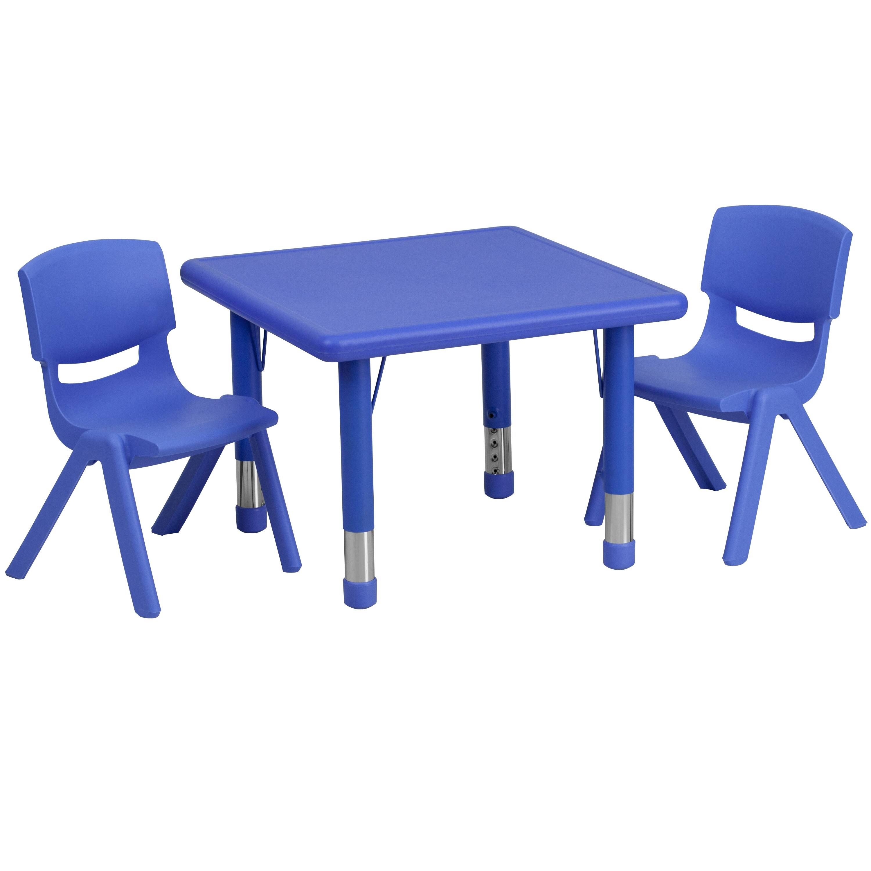 24x22 Square Plastic Height Adjustable Activity Table Set with 2 Chairs - Natural - 4 Chairs