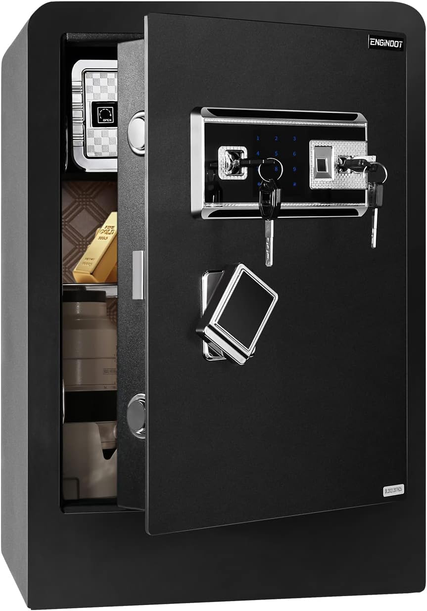 Home Security Safe, ENGiNDOT 2.05 Cubic Feet Large Safe with Quick Access Fingerprint Lock and Touch Screen Keypad, Built-in Secret Hidden Box, Variety of Locking Features Combination- 60B (15.8“ x 13.8” x 23“)