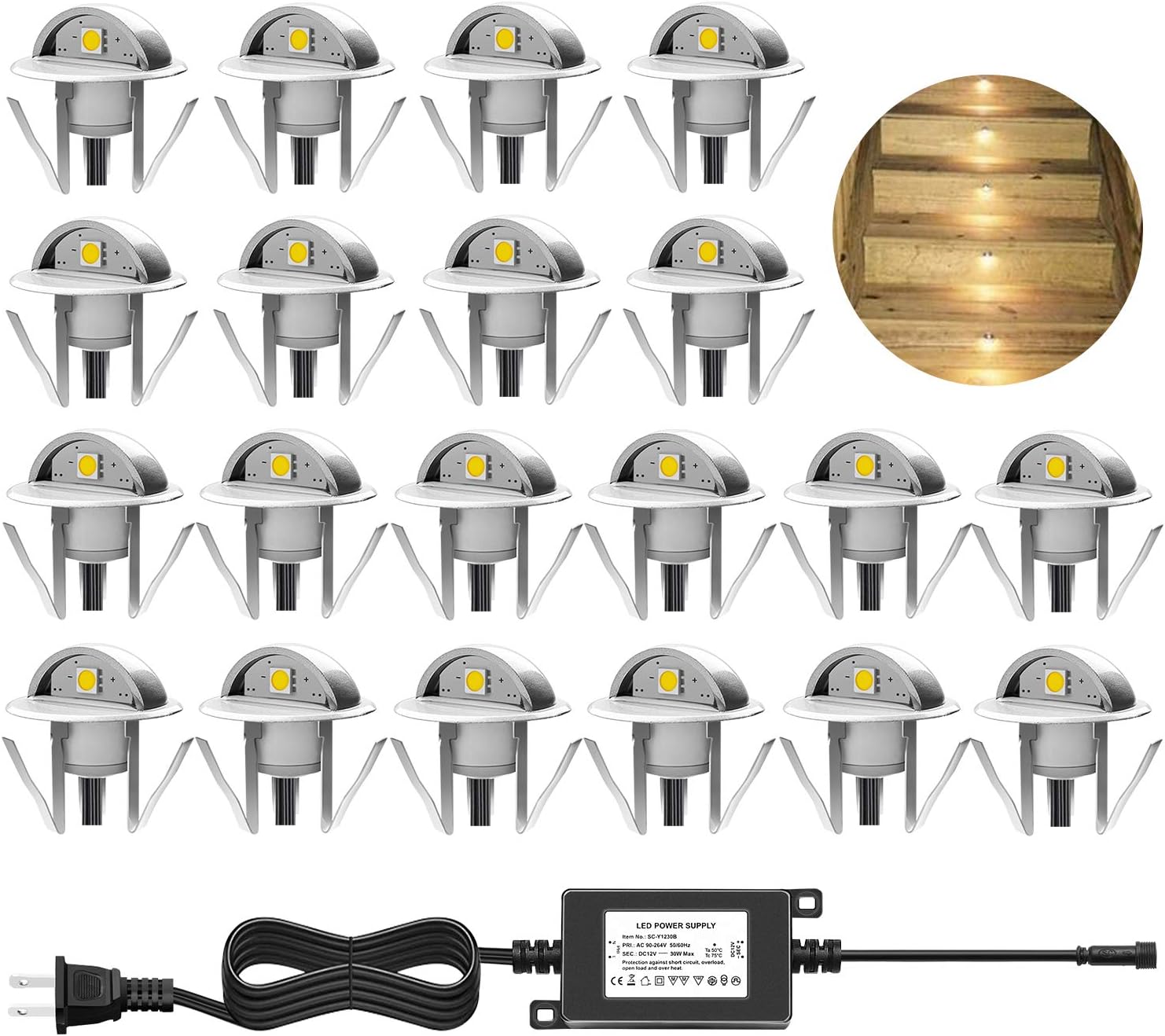 CHNXU Low Voltage LED Deck Lighting Kits with Transformer, 10 Pack IP65 Waterproof Outdoor Recessed Wall Patio Stairs Step Garden Yard Decorations Landscape Lights (Warm White, Bronze)