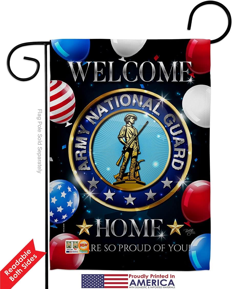 Breeze Decor Welcome Home Army National Guard Garden Flag-2pcs Pack Armed Forces Rangers United State American Military Veteran Retire Official House Banner Small Yard Gift Double-Sided, Made in USA