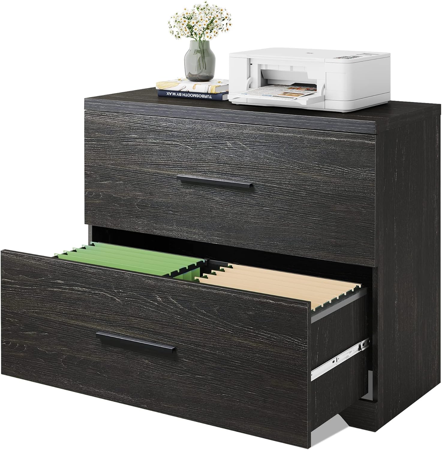 DEVAISE 2 Drawer Wood Lateral File Cabinet with Anti-tilt Mechanism, Storage Filing Cabinet for Home Office, Black