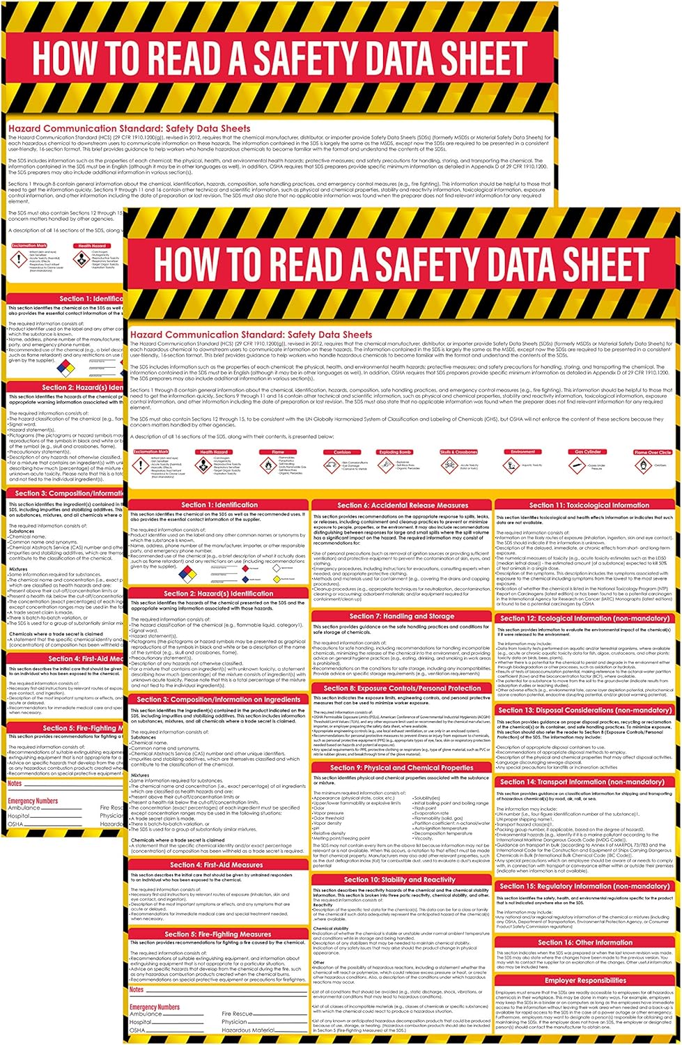 How to Read A Safety Data Sheet (SDS/MSDS) Poster (2 Pack), 24 x 36 Inch, UV Coated Paper, OSHA Compliant Pack of 2