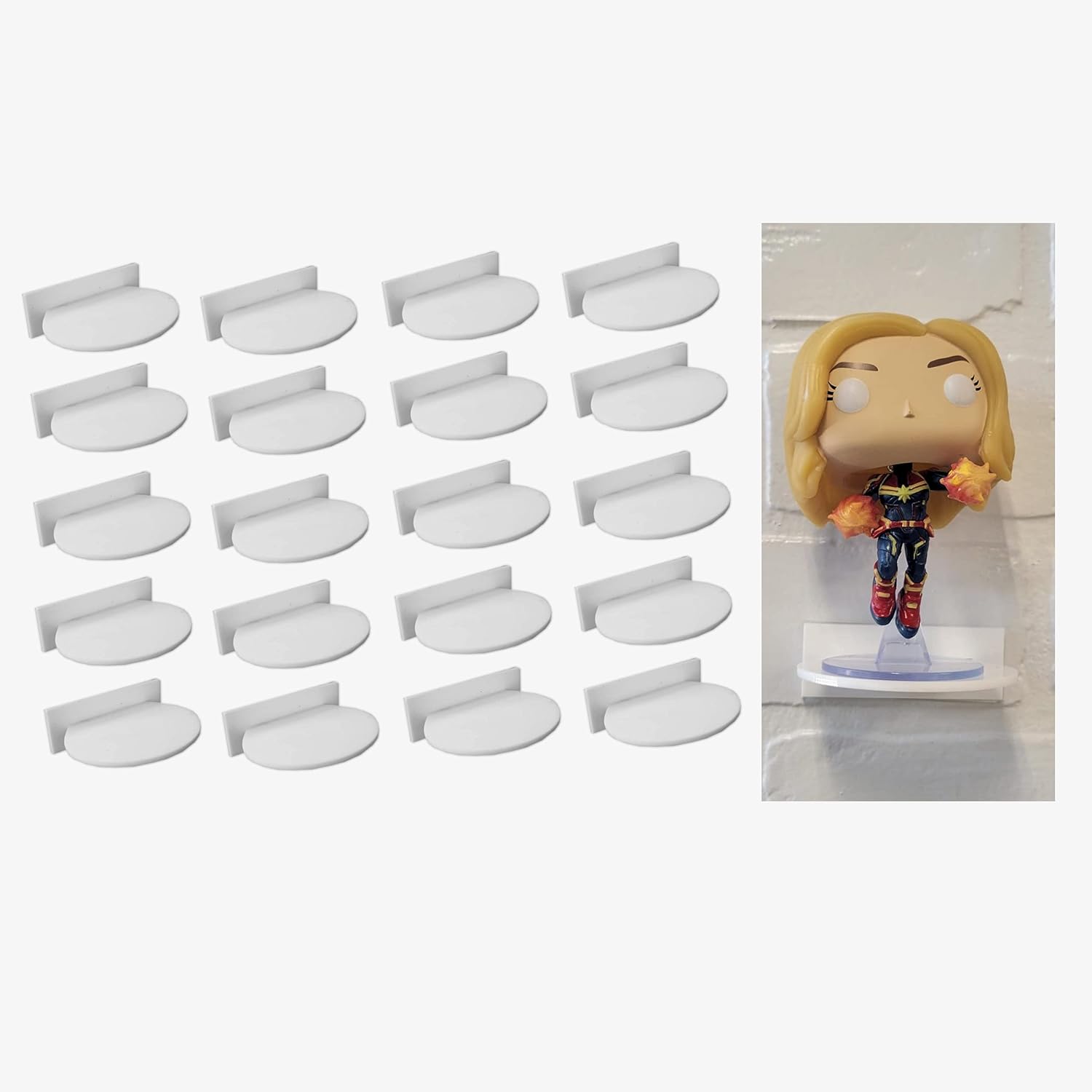 White Plexiglass Wall Stand, Stick On, Single Shelf No Nails or Screws, 24 Pack Pack of 2