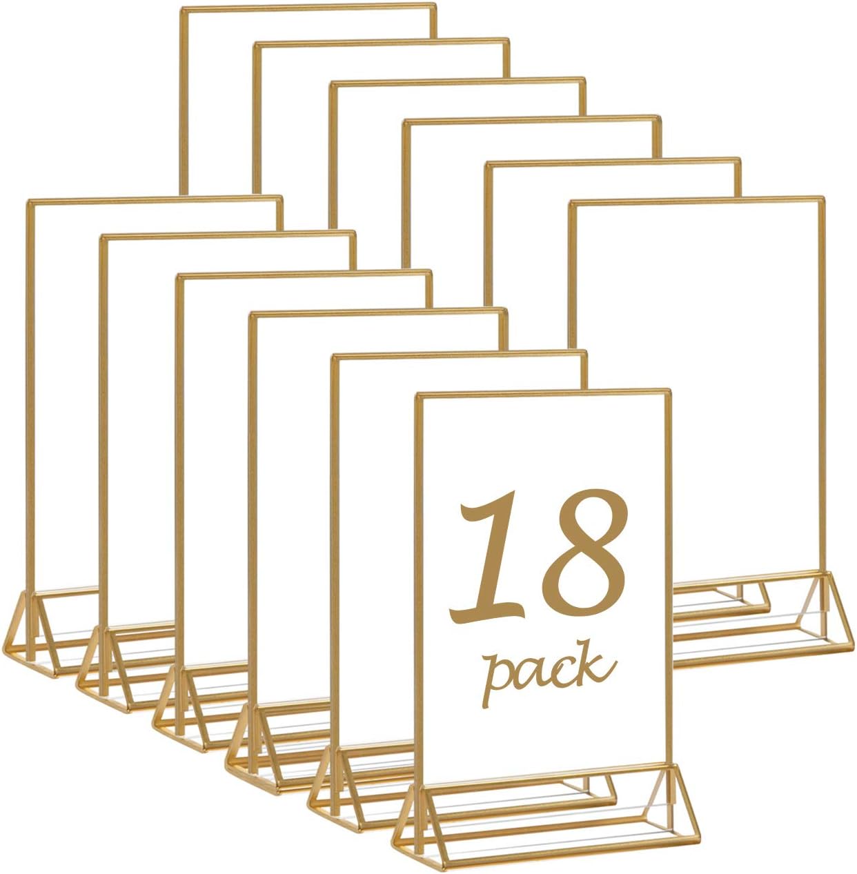 HIIMIEI 18 Pack Gold Sign Holders 4x6'' Acrylic Double Sided Table Menu Display Stand, Wedding Table Numbers Holder Pack of 2