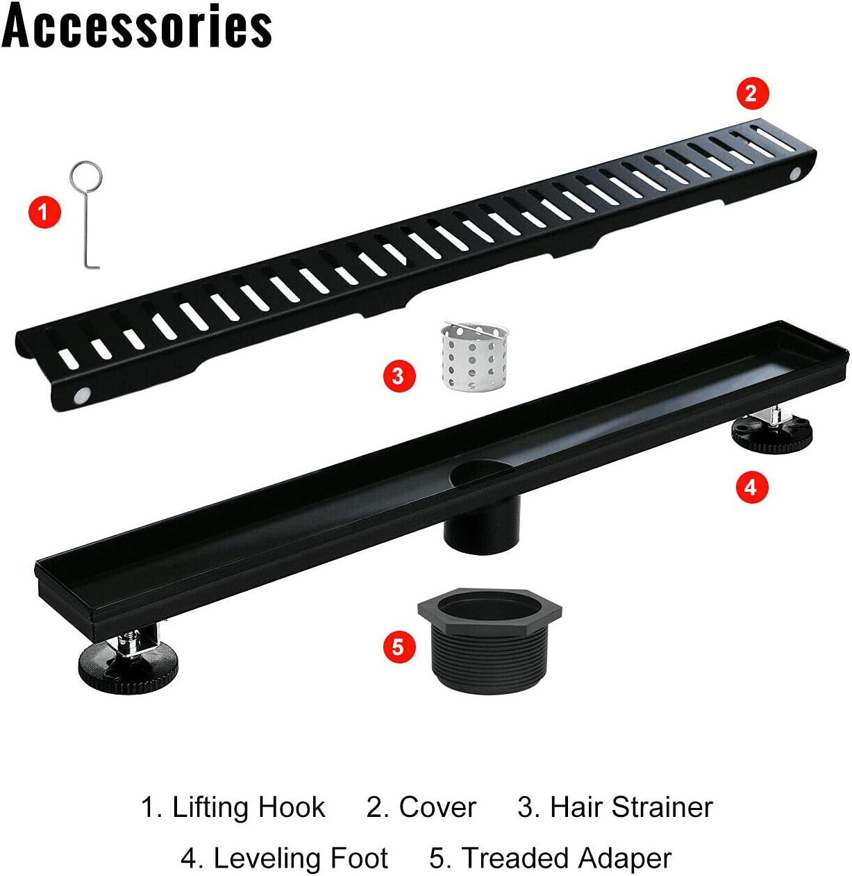 Matte Black Linear Shower Drain 36 inch, Brushed 304 Stainless Steel Shower Drain, Linear Drain with Hair Strainer, Leveling Feet&hellip;&hellip;&hellip;&hellip;