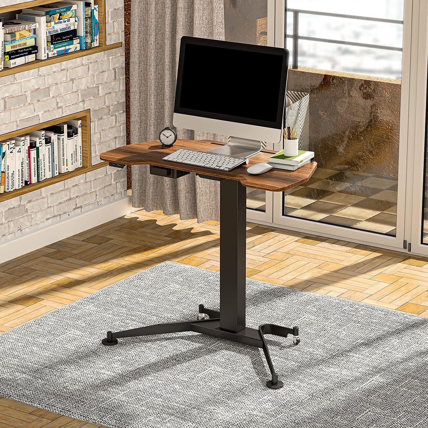 vocheer Electric Height Adjustable Standing Desk, Home Office Computer Table Modern Design 43-Inch Standing Table for Healthy Working with Height Memory Function for Computer Laptop, Black