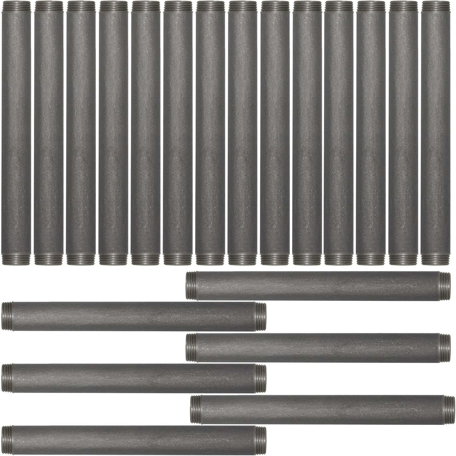 Brooklyn Pipe 1/2 Inch x 10 inch Sandblast Finish Pipe Industrial Metal Pipe fittings Malleable Threaded Cast Iron Pipe Furniture Vintage Shelving Steampunk, 20 Pack Pack of 2
