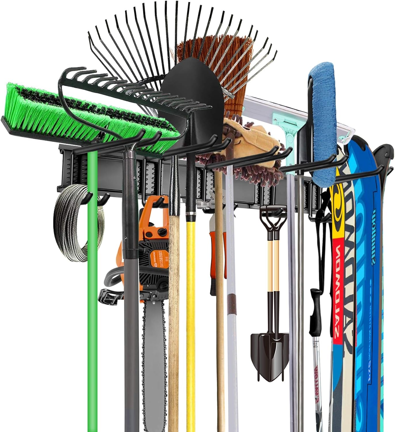 WALMANN Wall Mounted Tool Organizer, Ski Wall Rack, Garage Storage Rack, Heavy Duty Garden Tool Storage Organization System, Holds Up to 300lbs Pack of 2