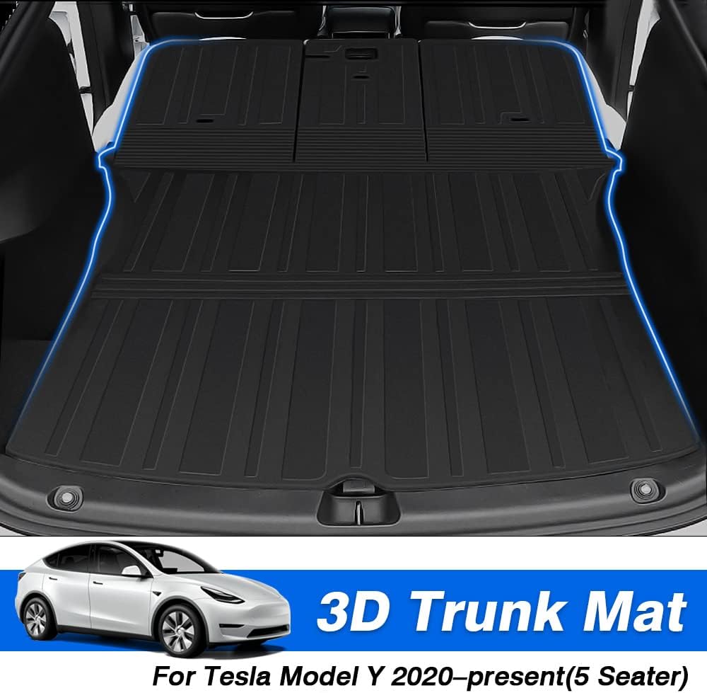 KUST Custom Fit Trunk Mat for 2020-2022 Tesla Model Y 5 Seater (Not for 7 Seat) Cargo Mat Liner Back Seat Protector All Weather Protection Black