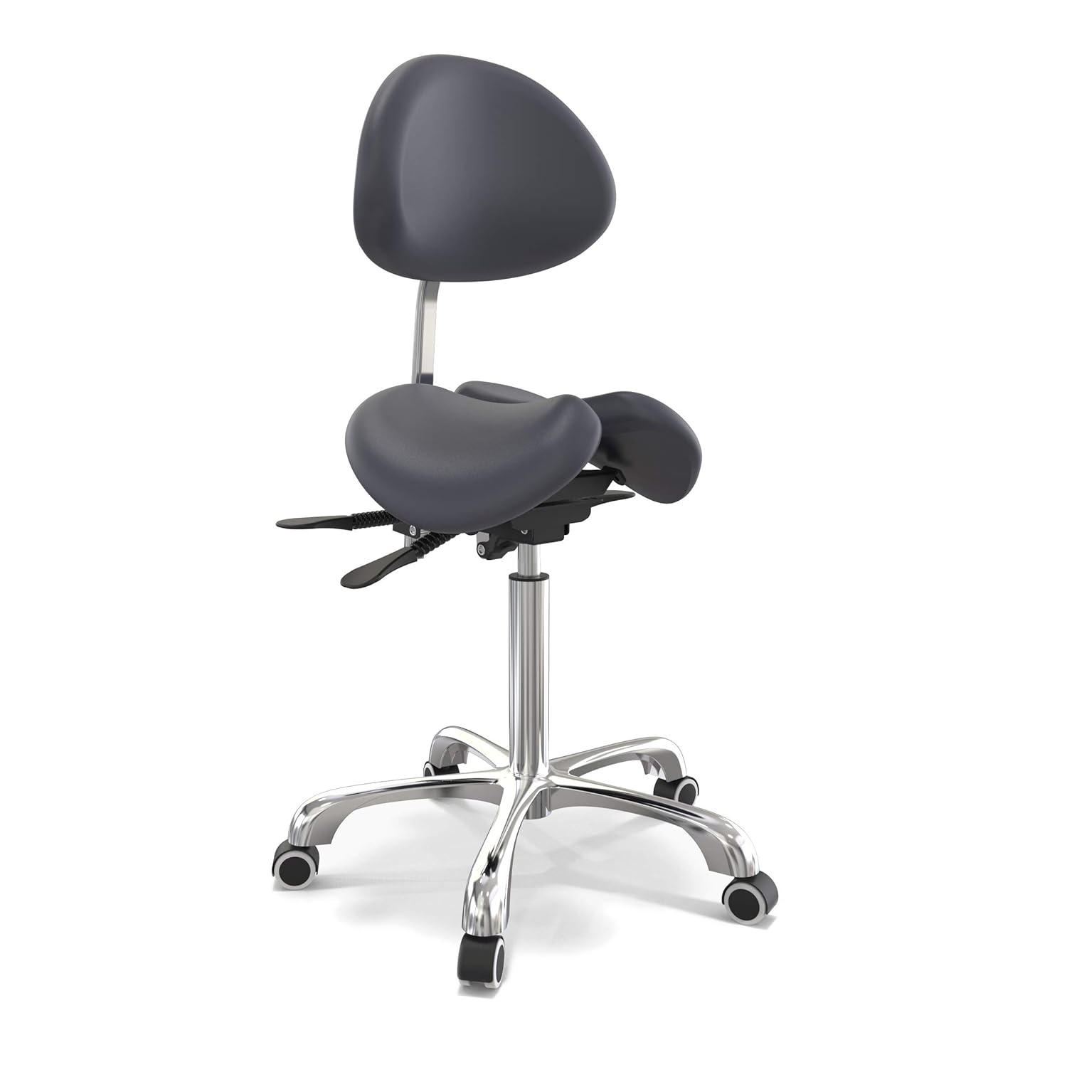 Master Massage Berkeley Ergonomic Split Seat Style Backrest Saddle Stool with Two Tilting Option in Black with Black Aluminum Base