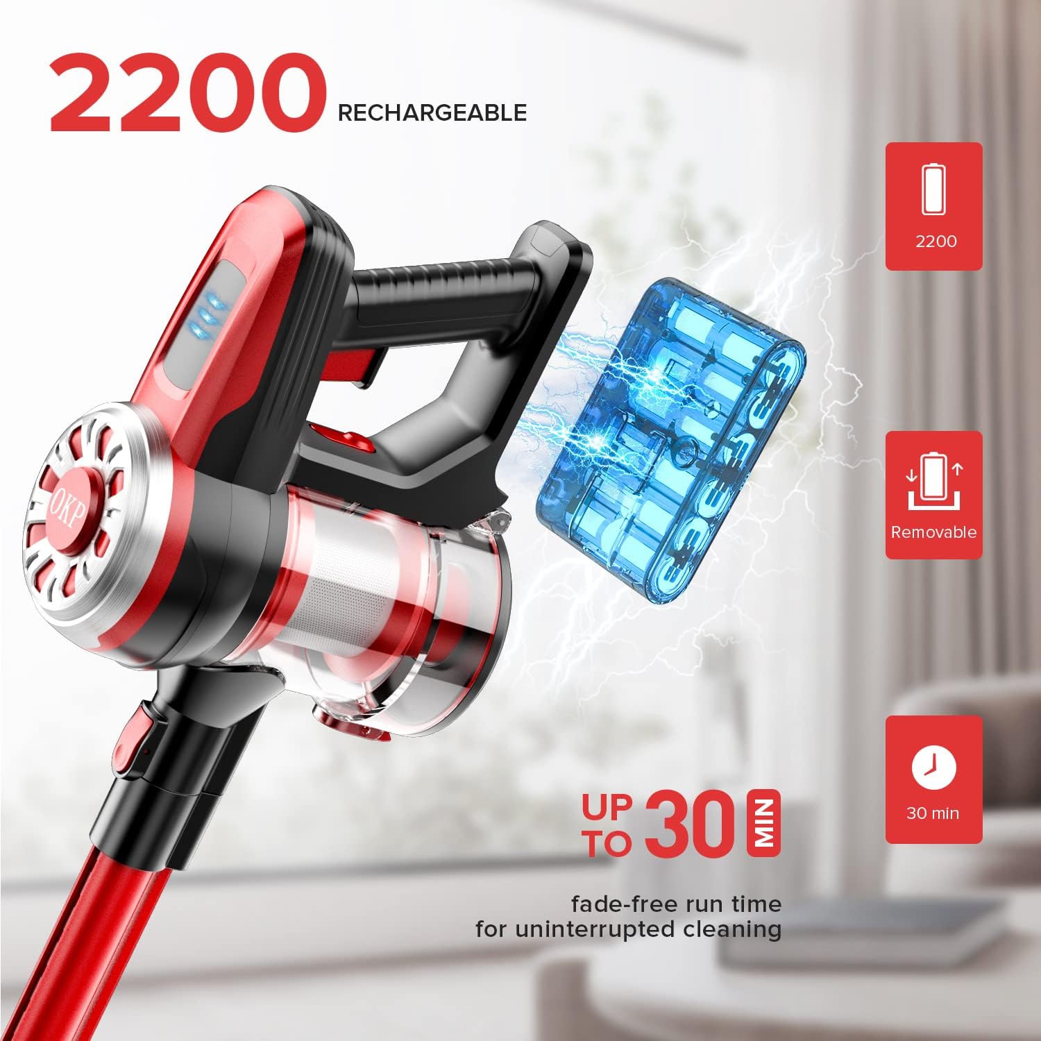 OKP X100 Cordless Vacuum Cleaner 17Kpa Stick Vacuum Cleaner 4 in 1 Lightweight Handheld Vacuum Cleaner Wireless Vacuum Cleaners for Pet Hair Hardwood Floor