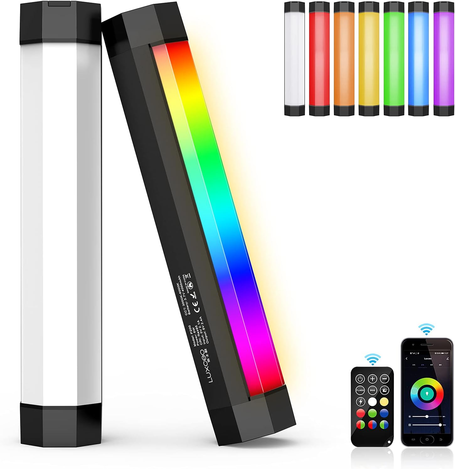 LUXCEO RGB LED Video Light, Portable Handheld Full Color Studio Photography Lighting Wand Stick with APP Control, IP67 Waterproof Mini Professional Tube Lights for Vlog, YouTube, TikTok Pack of 2