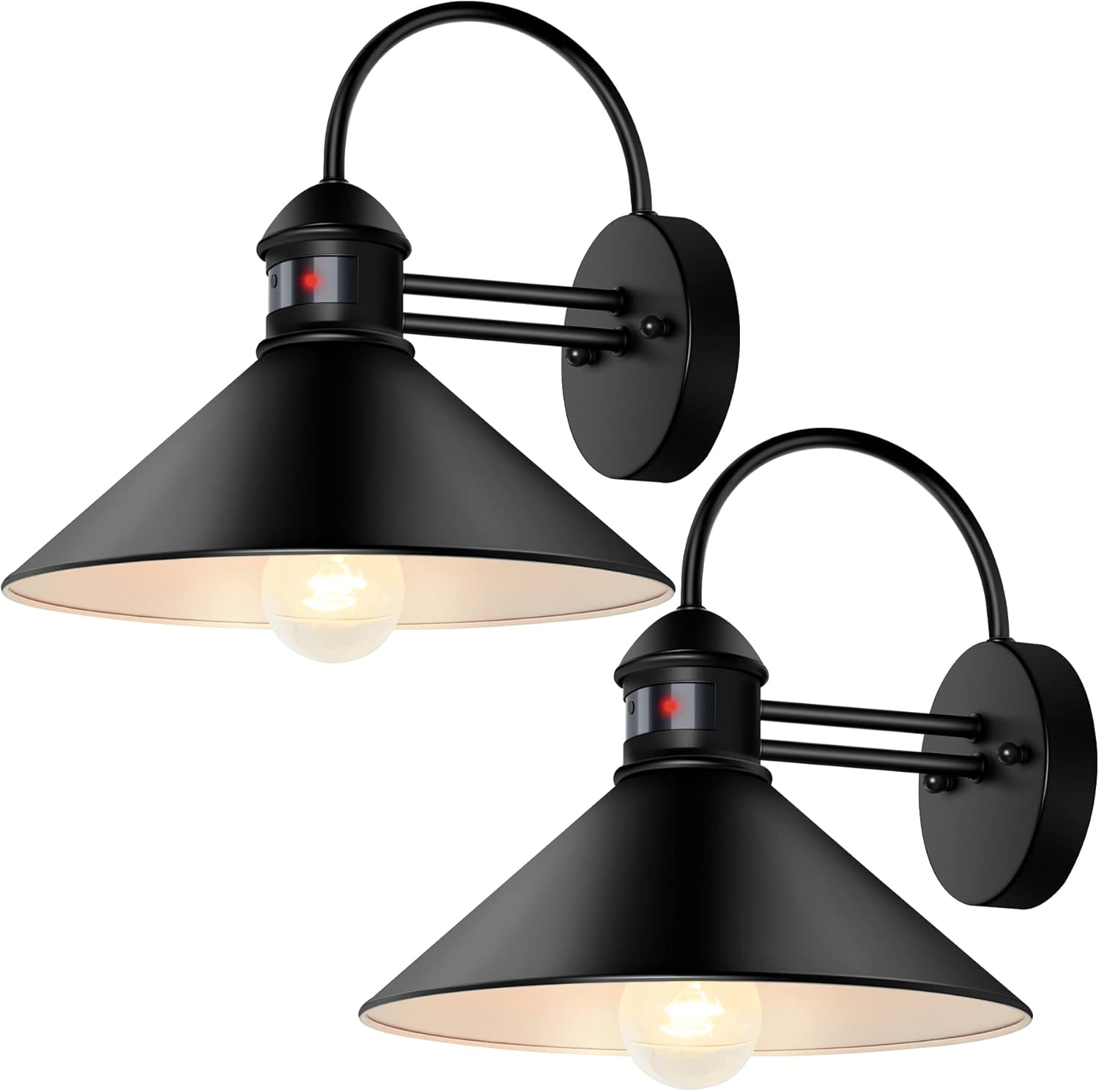 Dusk to Dawn Motion Sensor Outdoor Barn Lights,Farmhouse Gooseneck Barn Light with 3 Modes,Waterproof Industrial Porch Light Fixture Wall Mount,Black Exterior Wall Light for House Outside Garage,2Pack