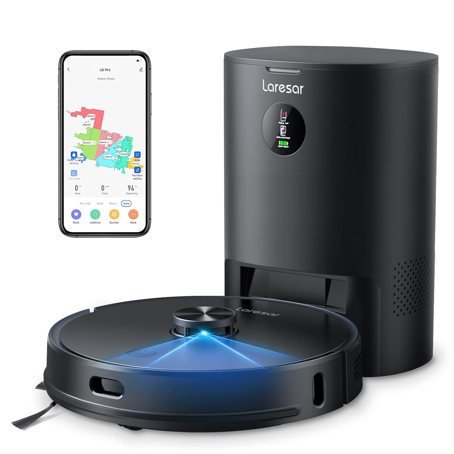 Robot Vacuum and Mop with Auto Dirt Disposal, Max 3000pa Suction, App Control, Editable Map, Lidar Navigation Smart Mapping, Works with Alexa, Laresar L6 Pro Robot Vacuum Cleaner Ideal for Pet Hair