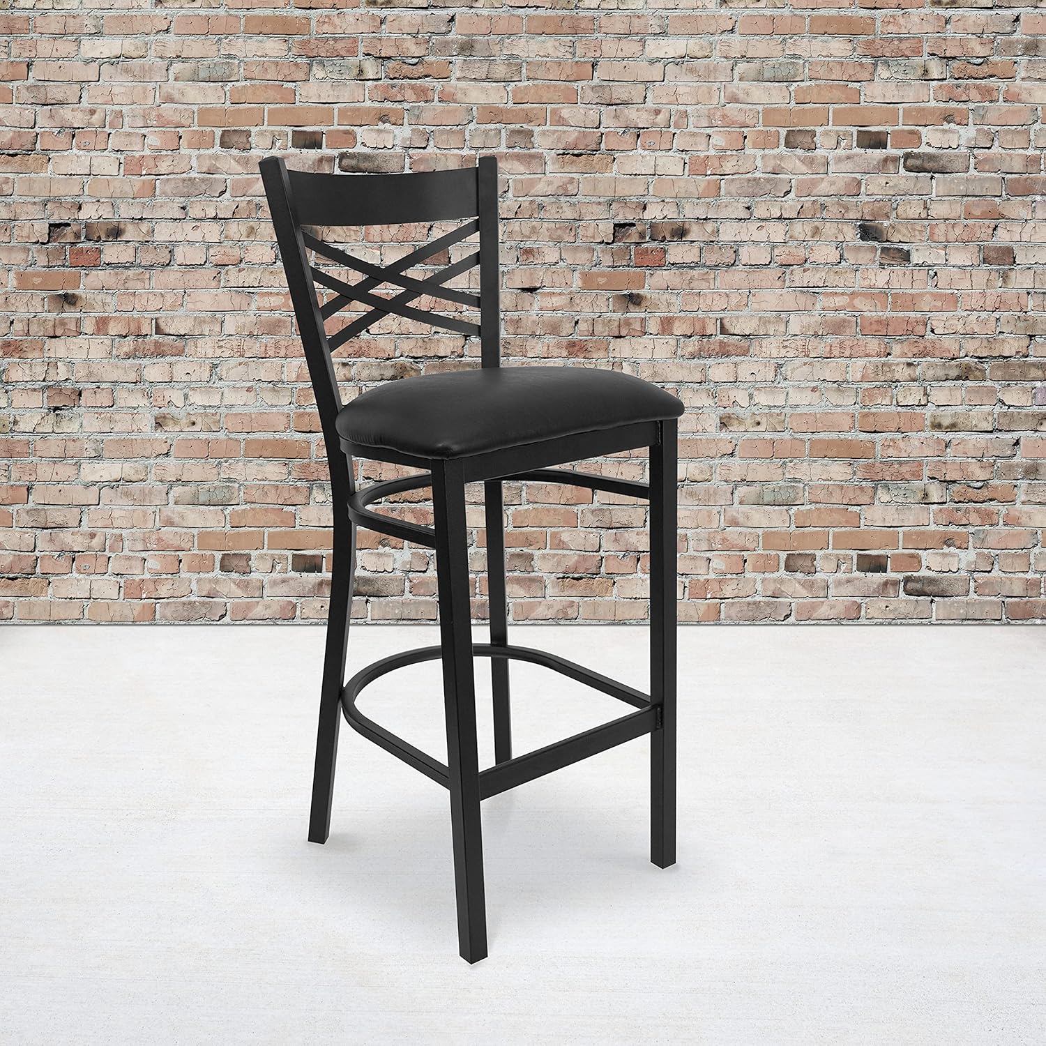 Flash Furniture HERCULES Series Black ''X'' Back Metal Restaurant Barstool - Black Vinyl Seat