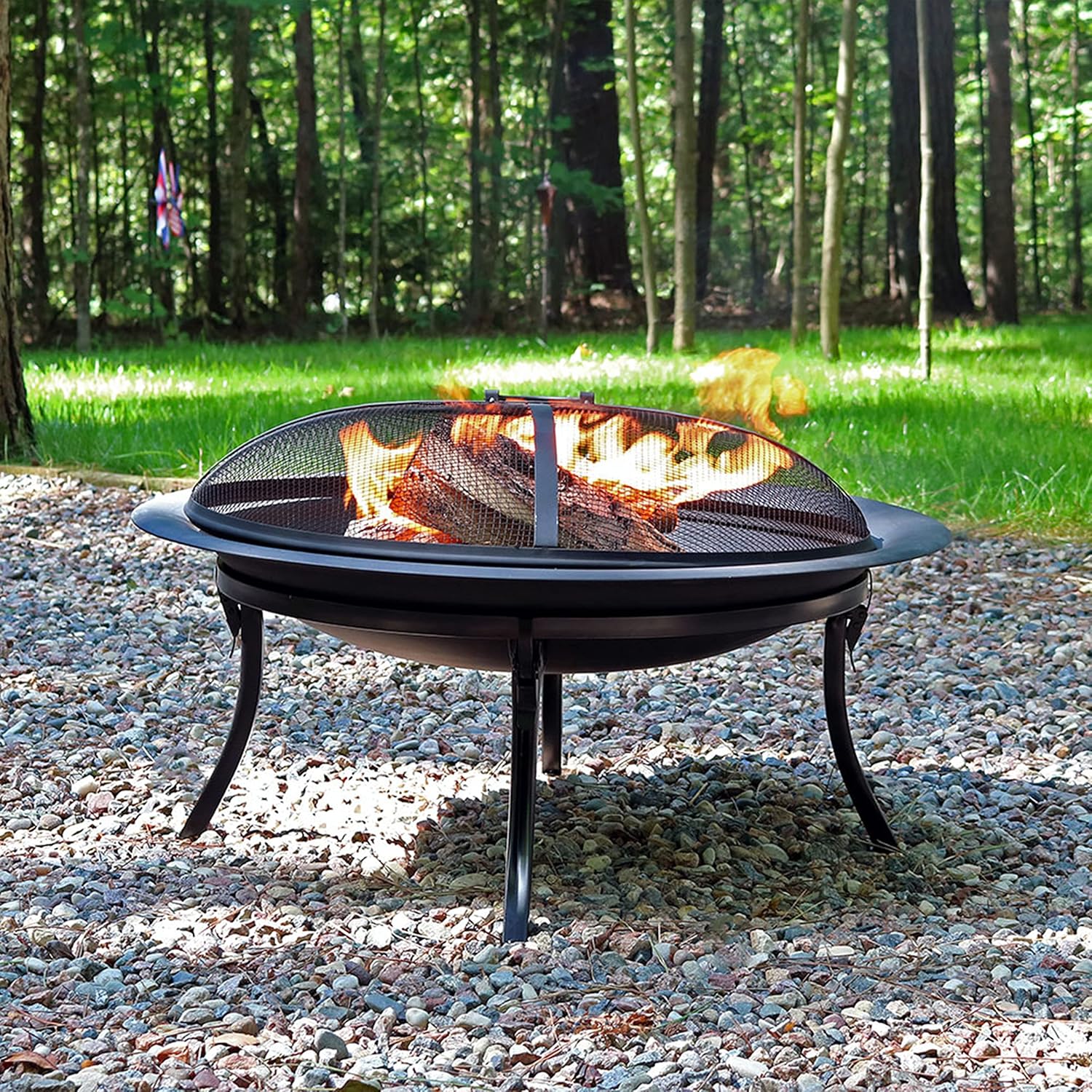 Sunnydaze Portable Fire Pit Bowl - Round Wood-Burning Fire Bowl for Outside with Spark Screen, Fireplace Poker, Folding Stand, and Carrying Case Cover - 29-Inch Diameter