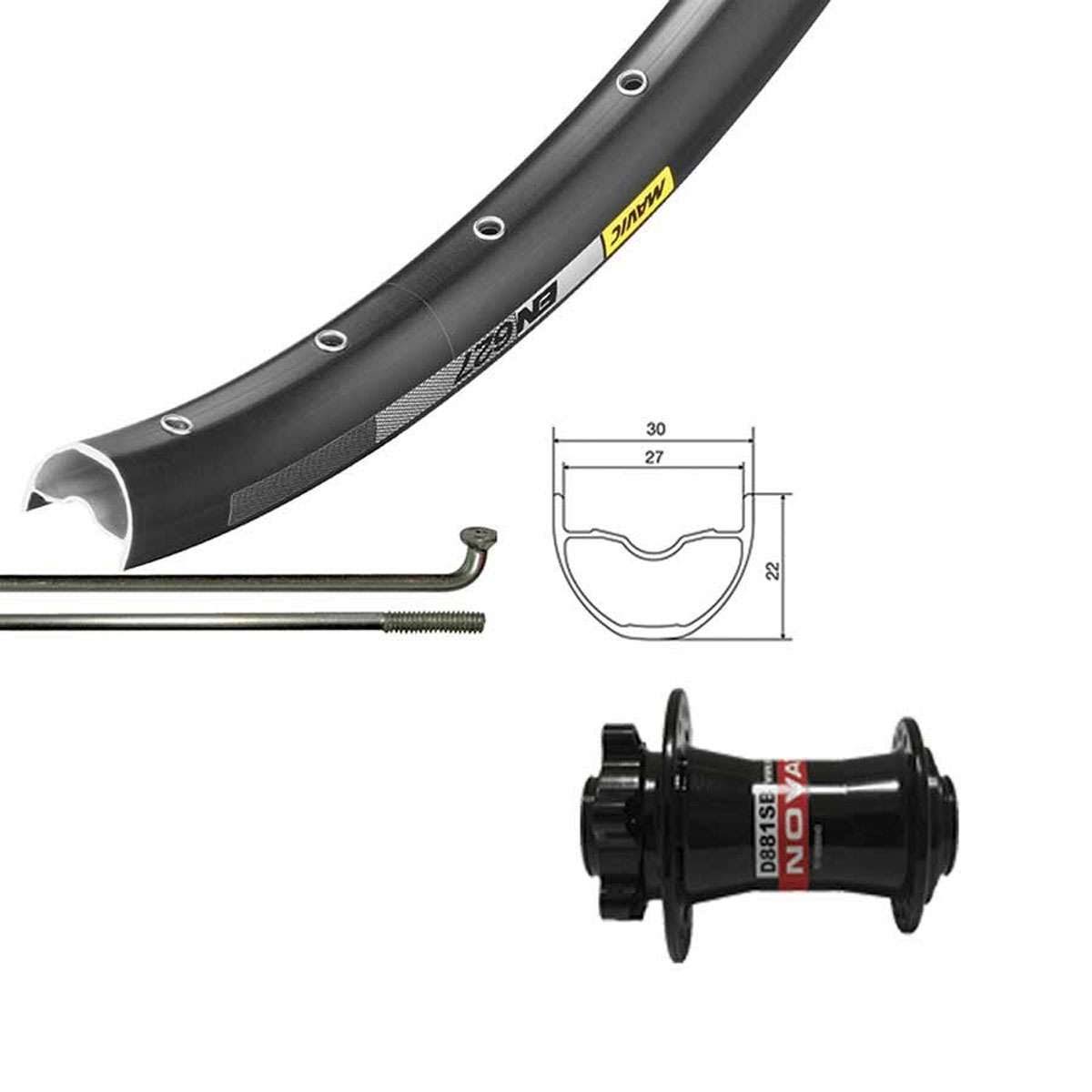 The Wheel Shop Front Bicycle Wheel - 27.5 inch, 32H Black Alloy Double Wall Mavic En627 Disc/ Black Novatec D881 15x100 or 20x11