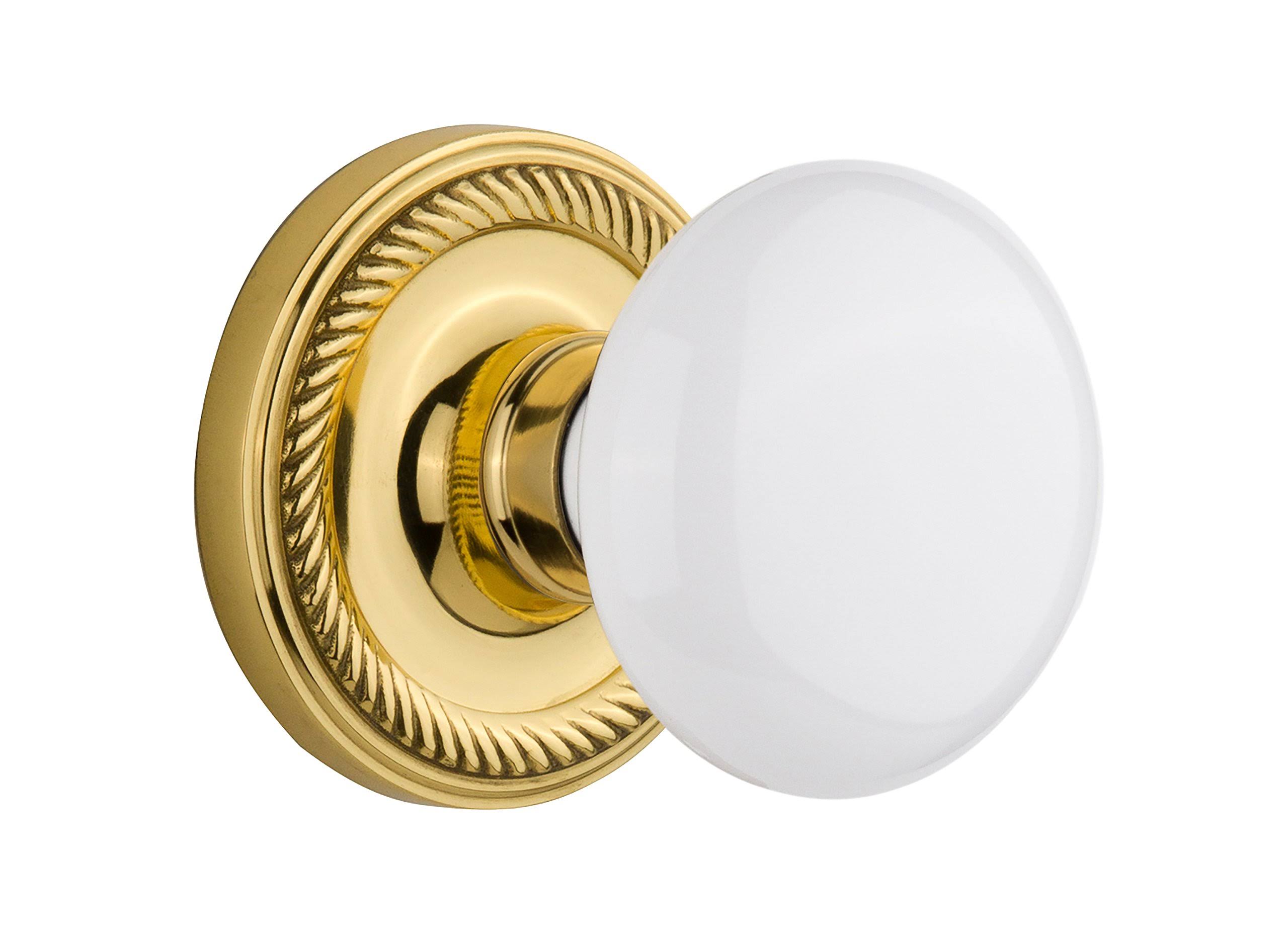 Nostalgic Warehouse 702148 Rope Rosette Privacy White Porcelain Door Knob, Polished Brass