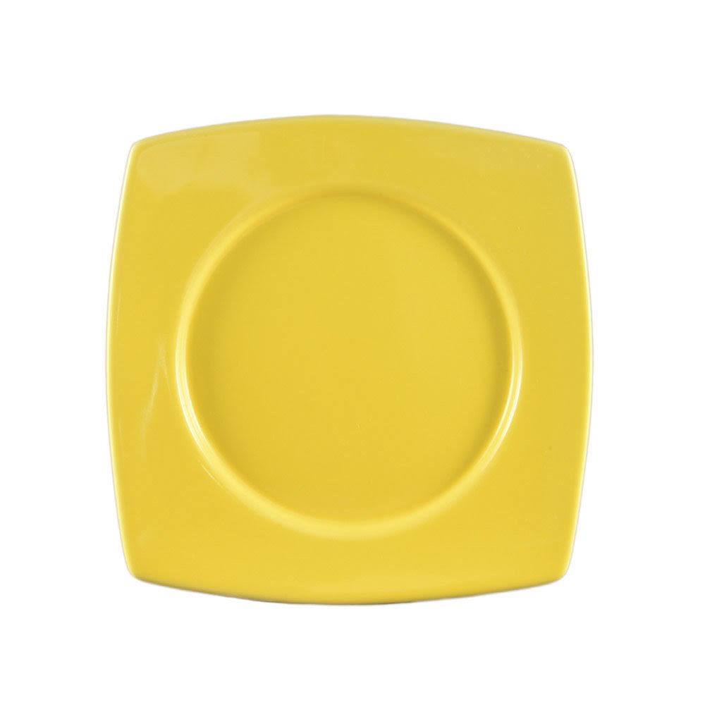 CAC China R-SQ21 Yellow Stoneware Round-in-Square Plate, 11-7/8-Inch, Yellow, Box of 12