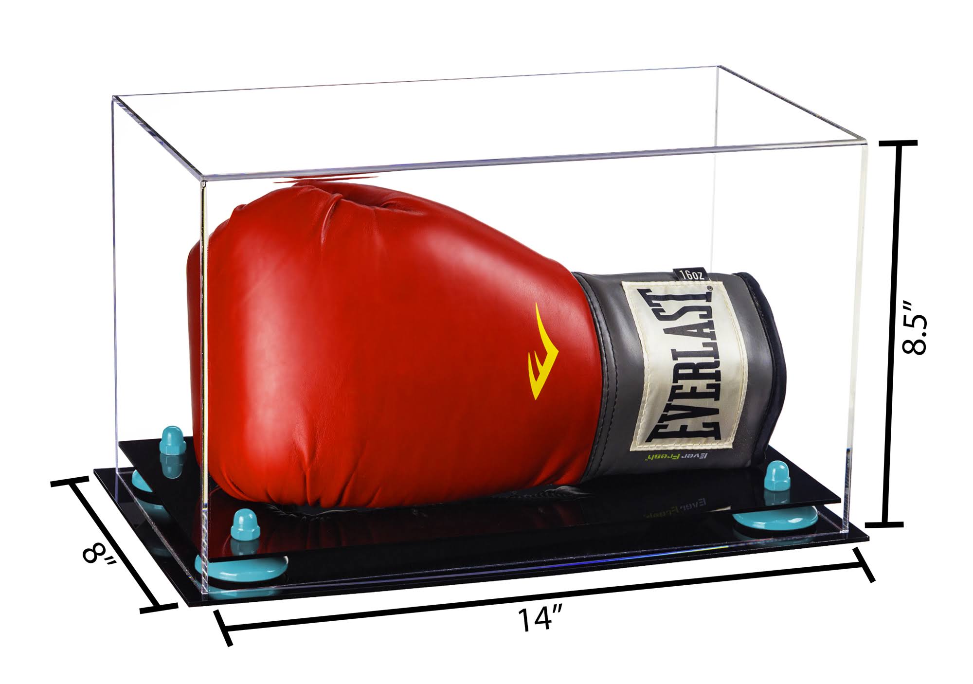 Clear Acrylic Single or Double Boxing Glove Display Case with Blue Risers (A011-BLR)