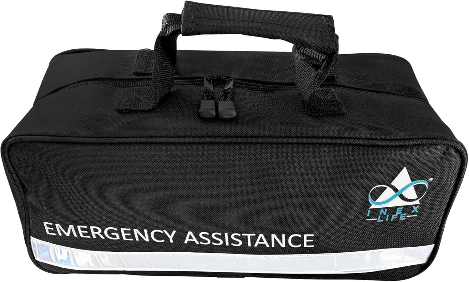 INEX Life Car Emergency Roadside Assistance Kit 43 Pieces - First Aid Kit, Premium Jumper Cables, Reflective Safety Triangle, Tow Strap, Tools, Warning Vest (Black)
