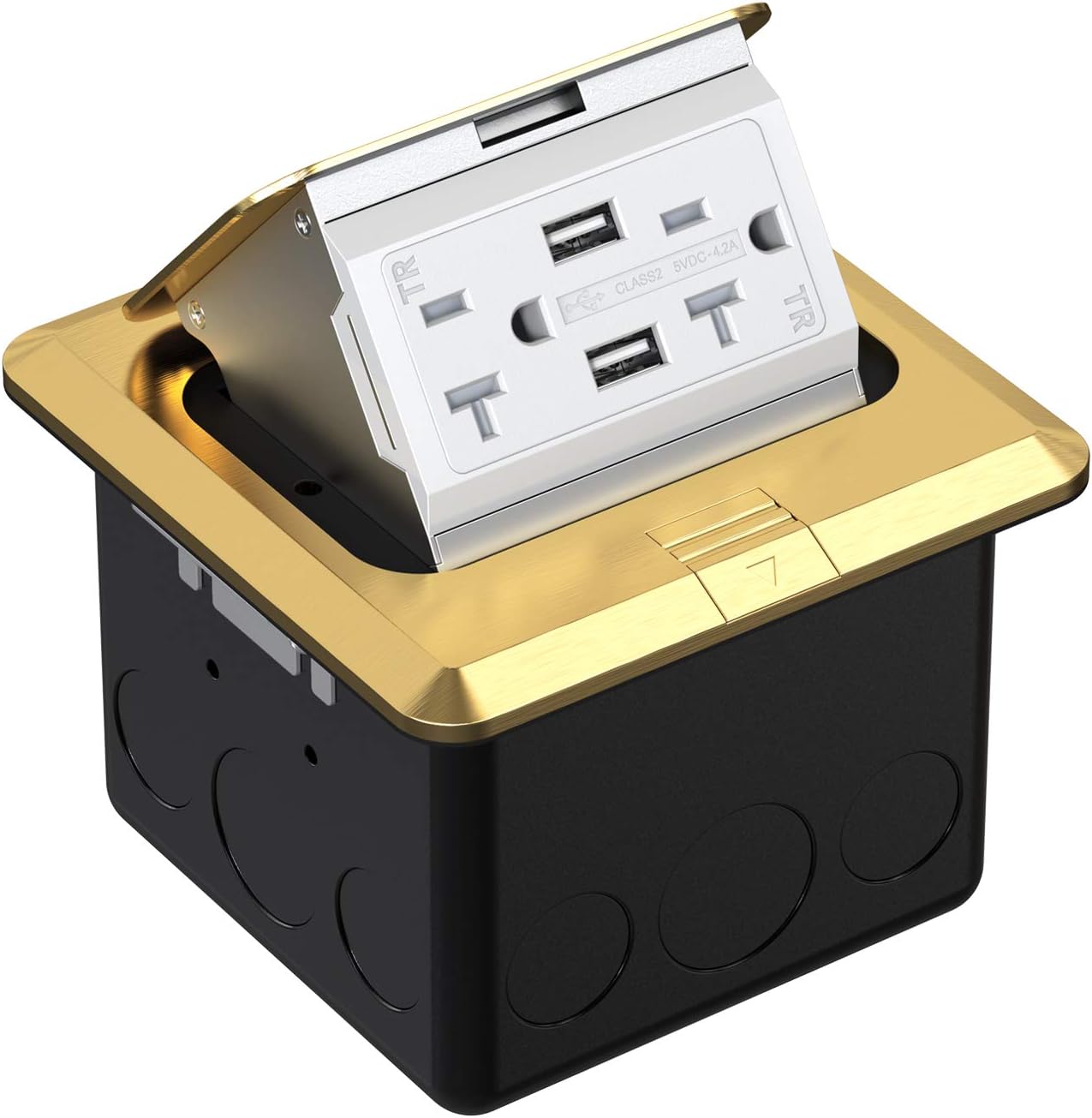 WEBANG Pop Up Floor Outlet Covers Box with 20 Amp Stainless Steel USB TR Receptacle Outlet, 2 Pack, Silver