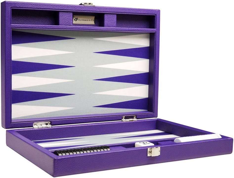 Silverman & Co. 13-inch Premium Travel Backgammon Set - Purple Board