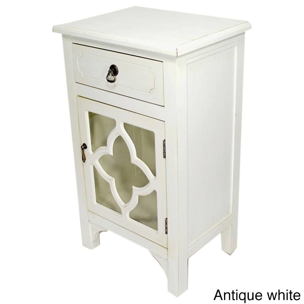 Heather Ann Creations Frasera 1 Drawer 1 Door Quatrefoil Glass Accent Cabinet Beige