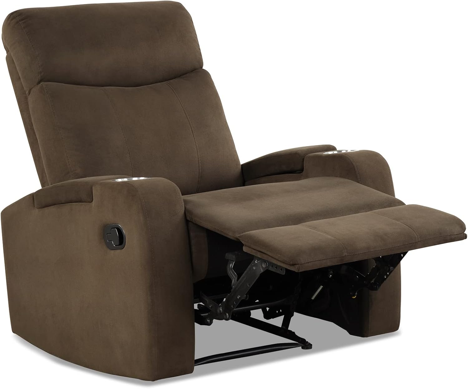 Giantex Manual Fabric Recliner Chair, Backrest Adjustable Reading Reclining Chair with 2 Cup Holders and Armrest Hidden Storage, Modern Home Theater Seating, Single Elderly Sofa Chair (Brown)