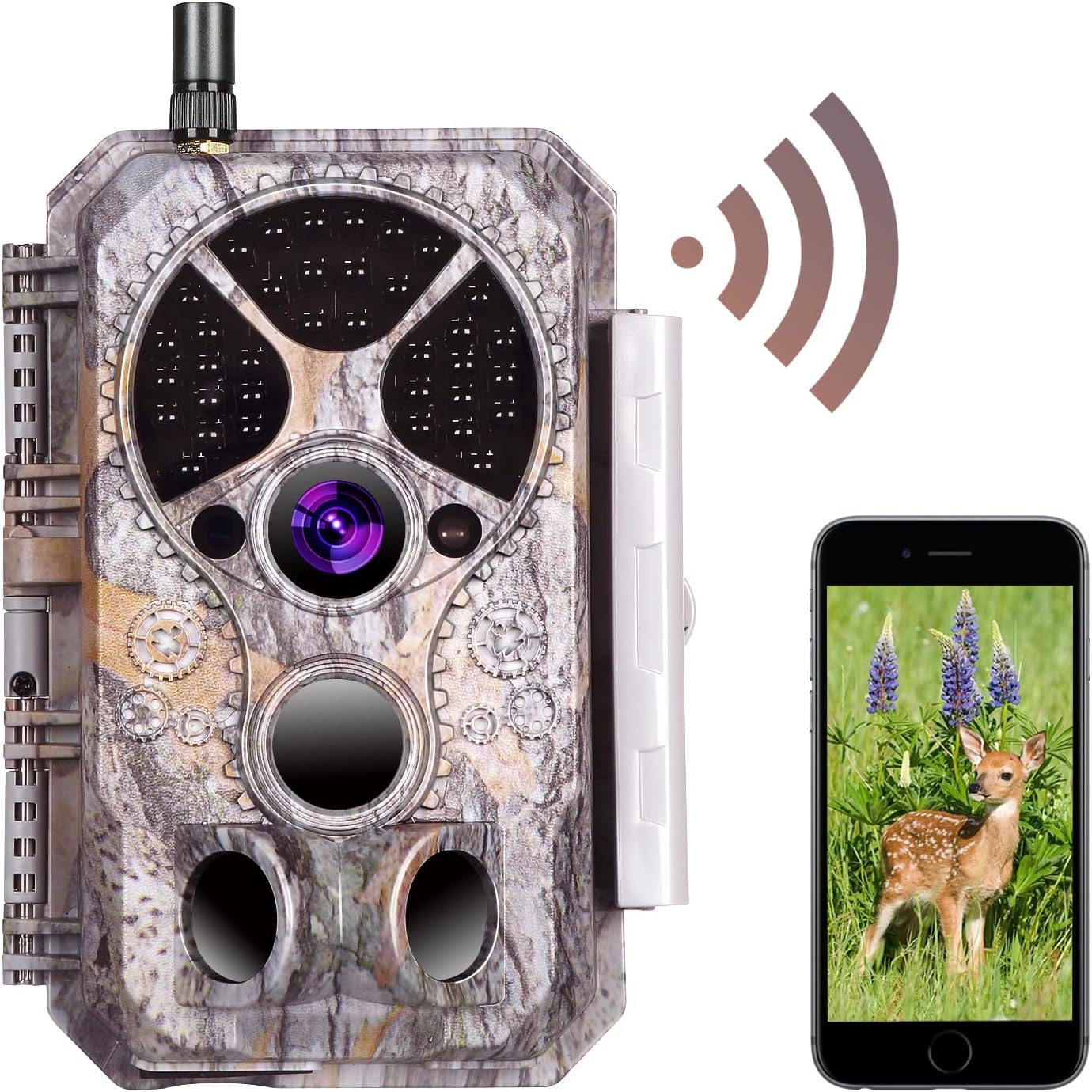 Wireless Game Trail Camera WiFi Wildlife Deer Hunting Security Cam 32MP Picture 1296P Video App Control Motion Activated 100ft Night Vision No Glow Infrared 0.1s Trigger Speed IP66 Waterproof