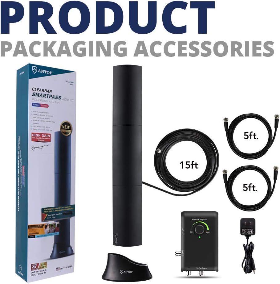 ANTOP All in One Amplified HD TV＆FM Indoor Antenna, Noise-Free 4G LTE Filter & Smart Boost System for Dual Connectivity, Support TV and a Second Device (Renewed) Pack of 2