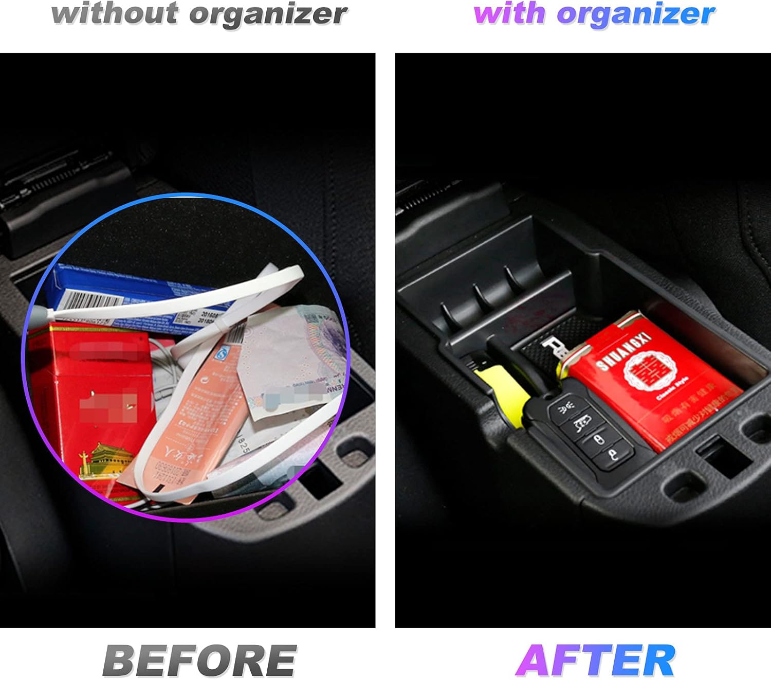 SXCY J*EEP Renegade Center Console Organizer Tray Compatible with 2015-2019 2020 Renegade Interior Accessories Armrest Console Insert Box ABS Secondary Storage with Anti-Dust Mats