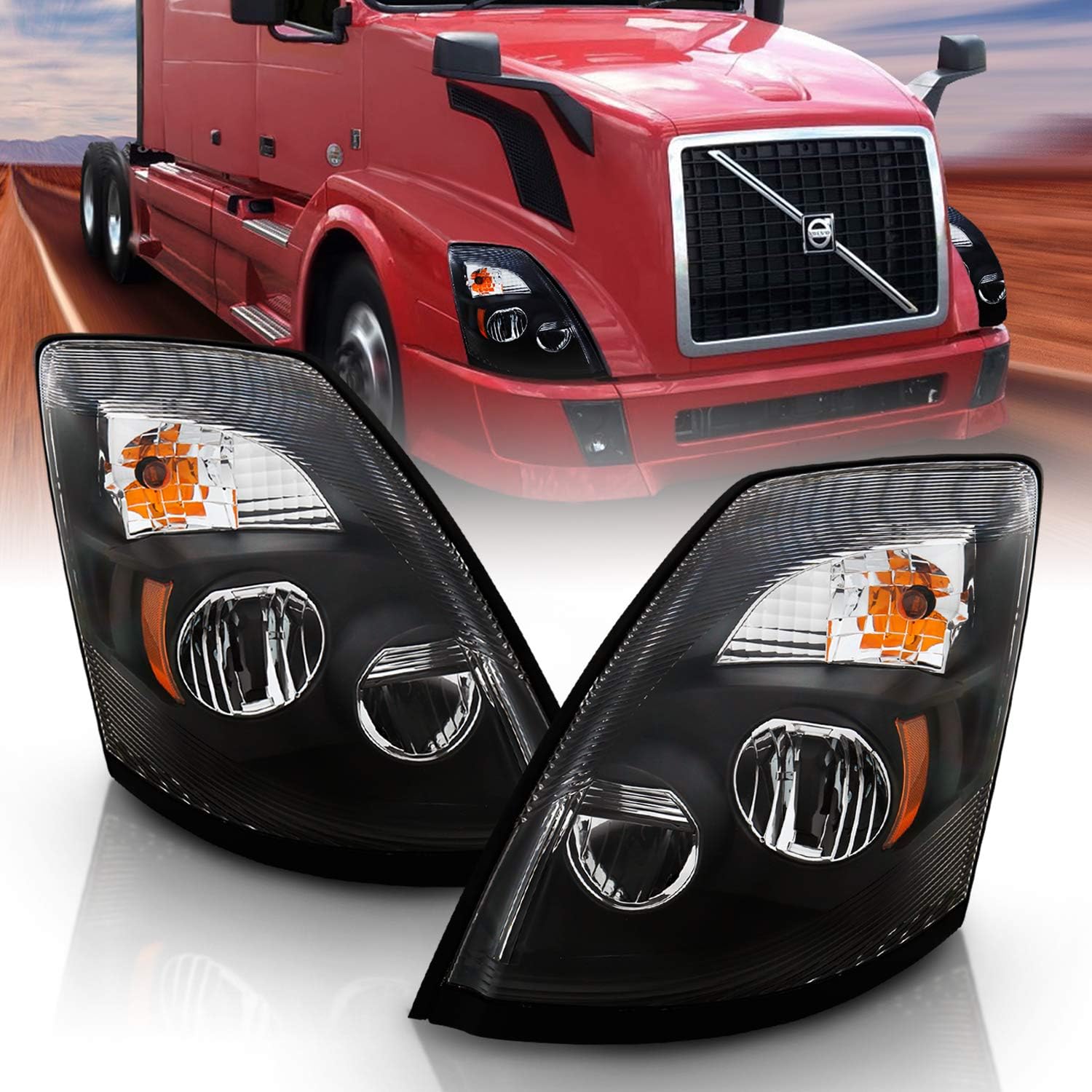 AmeriLite Chrome [Extreme LED High/Low Beam] 6000K Replacement Headlights Set for Volvo VNL/VNX - Driver and Passenger