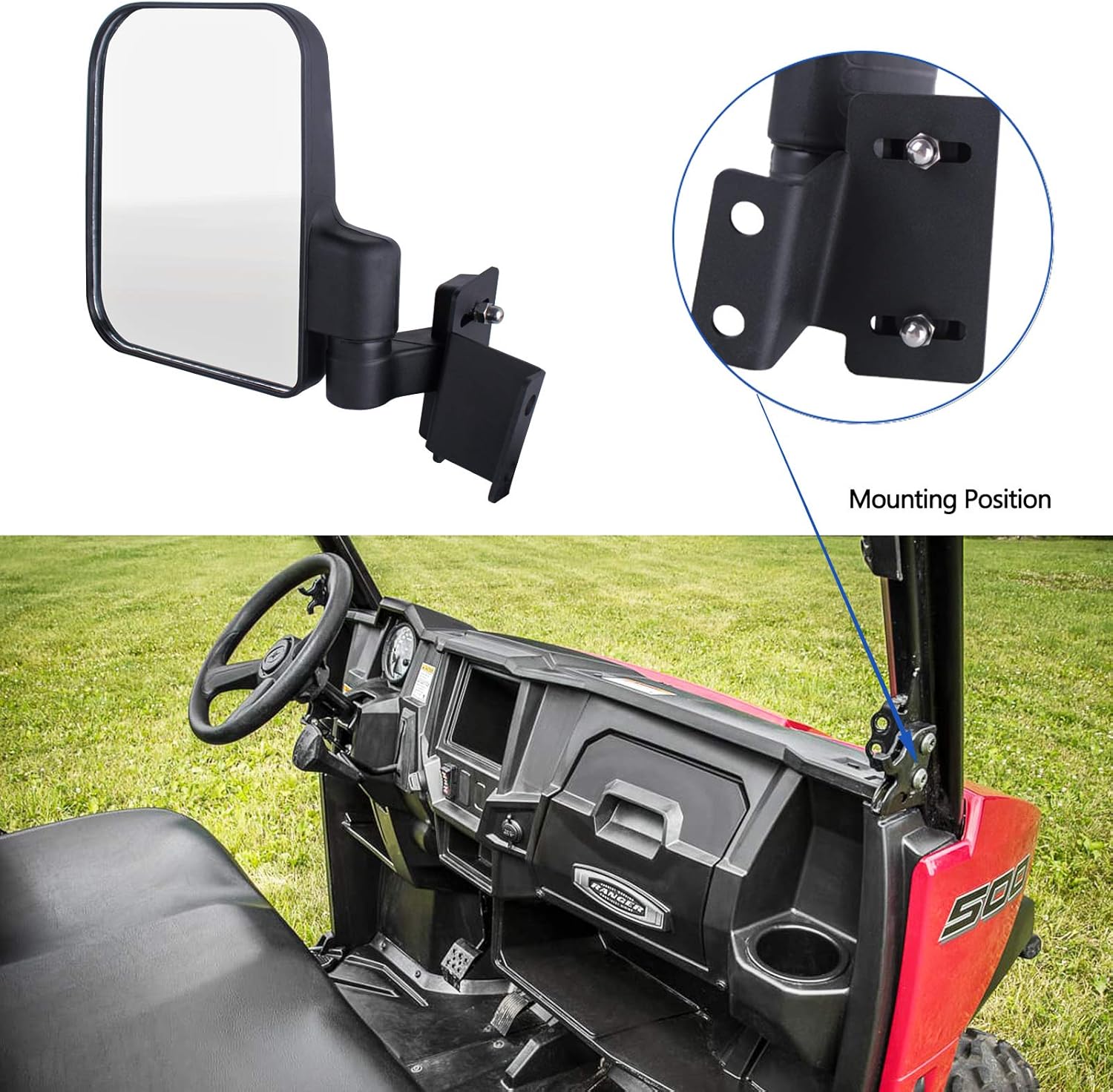 Ranger Side View Mirror Compatible with 2015-2022 Polaris Ranger 500 570 900 Fits Pro-Fit Cab Lock N Ride Factory Cage Frame Ranger Side Mirrors by UNIGT (NOT FOR ROUND ROLL BARS)