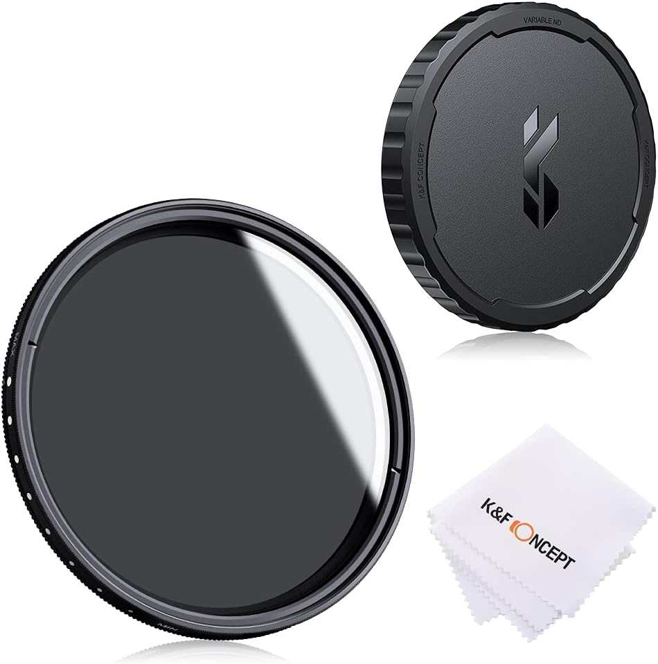 K&F Concept 82mm Variable ND Lens Filter & Filter Cap Kit (2 Pcs) Adjustable Neutral Density ND2-ND400 Lens Filter with TPU Filter Cap for Lens Filter Pack of 2