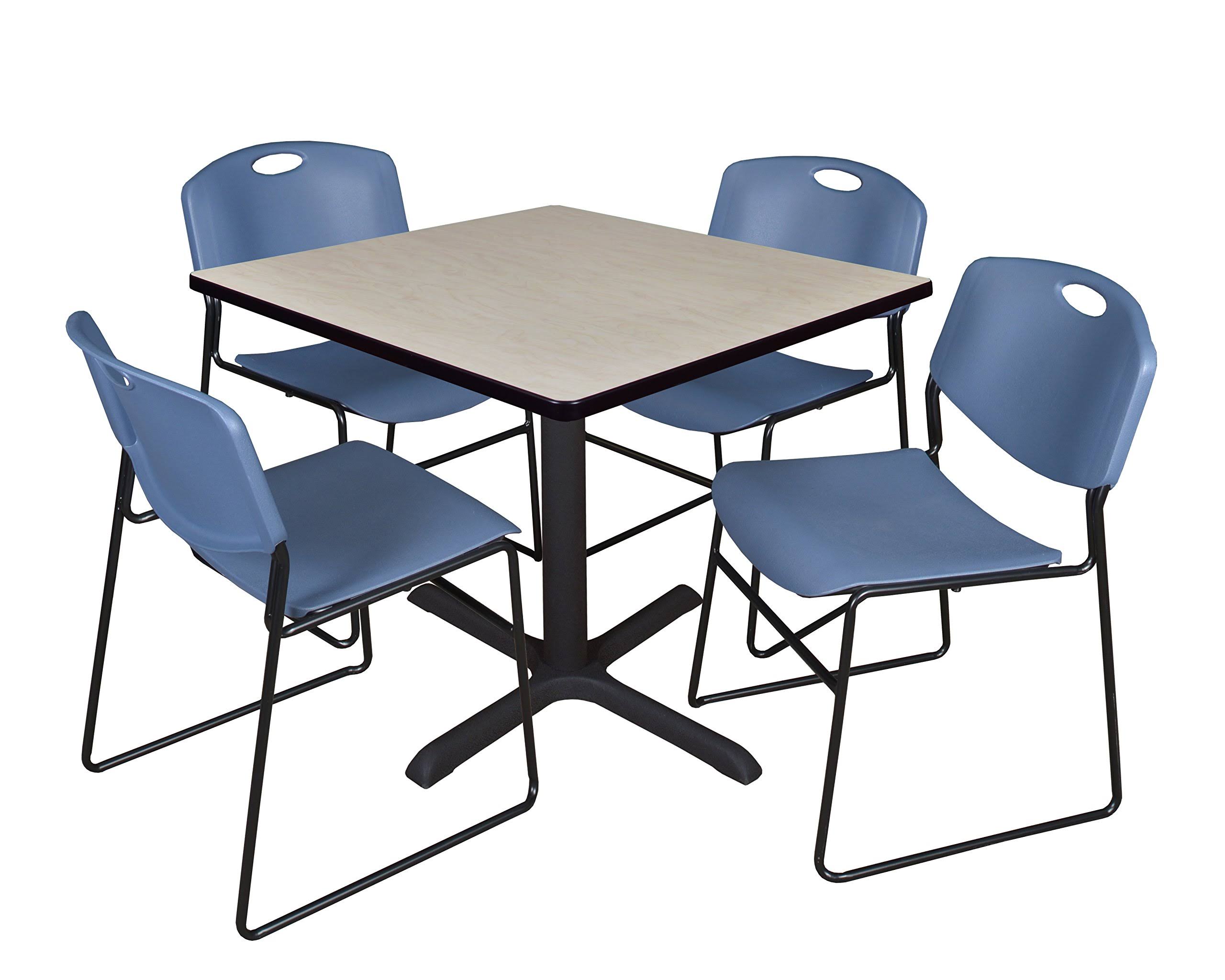 Cain 36x22 Square Breakroom Table- Maple u0026 4 Zeng Stack Chairs- Blue - Regency - TB3636PL44BE